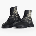 Casual Leather Chunky Boots Skull with Cross