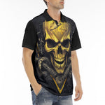 Men's Polo Shirt Golden Skull with Snake