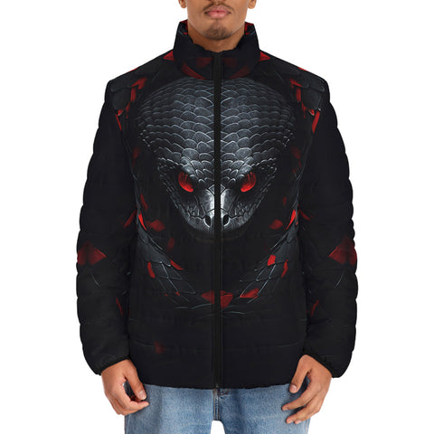 Down-Padded Puffer Jacket Black and Red Snake
