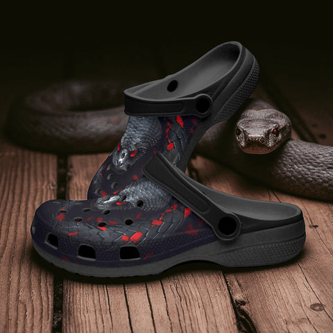 Classic Clogs Black and Red Snake