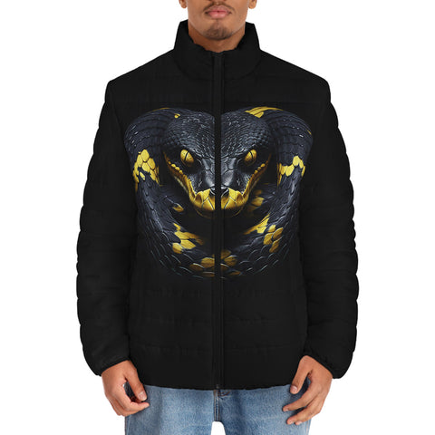 Down-Padded Puffer Jacket Black and Yellow Snake