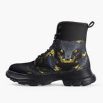 Casual Leather Chunky Boots Black and Yellow Snake