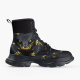 Casual Leather Chunky Boots Black and Yellow Snake