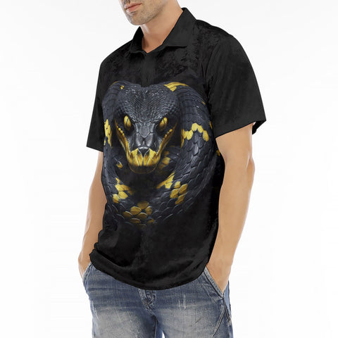 Men's Polo Shirt Black and Yellow Snake