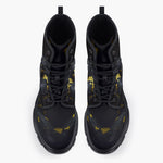 Casual Leather Chunky Boots Black and Yellow Snake