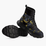 Casual Leather Chunky Boots Black and Yellow Snake