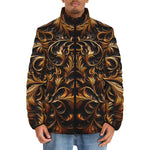 Down-Padded Puffer Jacket Bronze Ornate Pattern