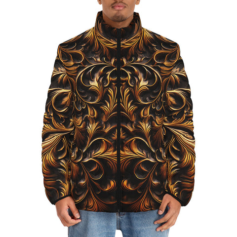 Down-Padded Puffer Jacket Bronze Ornate Pattern