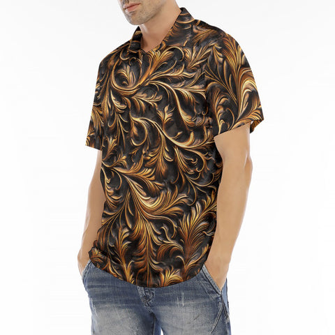 Men's Polo Shirt Bronze Ornate Pattern