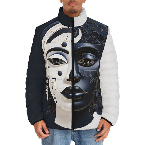 Down-Padded Puffer Jacket Dual Colors Woman Face Artwork