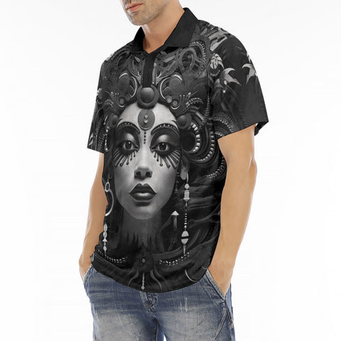 Men's Polo Shirt Black and White Face Art