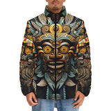 Down-Padded Puffer Jacket Drawing Aztec Mask Art