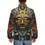 Down-Padded Puffer Jacket Drawing Aztec Mask Art