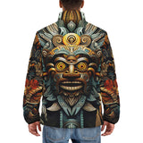 Down-Padded Puffer Jacket Drawing Aztec Mask Art