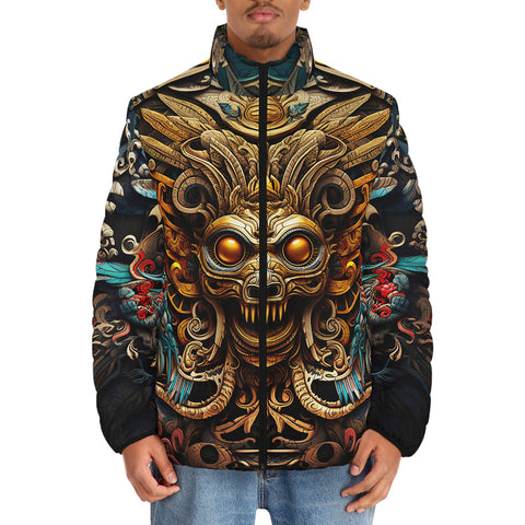 Down-Padded Puffer Jacket Ancient Aztec God Mask