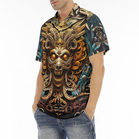 Men's Polo Shirt Ancient Aztec God Mask