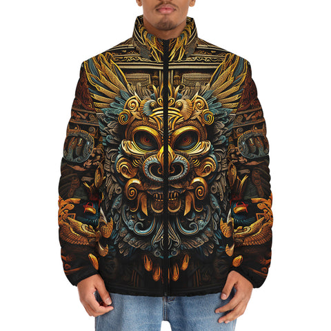 Down-Padded Puffer Jacket Art of Mayan Gods