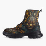 Casual Leather Chunky Boots Ancient Aztec Mask
