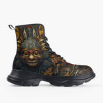 Casual Leather Chunky Boots Ancient Aztec Mask