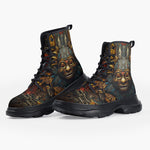 Casual Leather Chunky Boots Ancient Aztec Mask