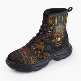 Casual Leather Chunky Boots Ancient Aztec Mask