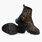 Casual Leather Chunky Boots Ancient Aztec Mask