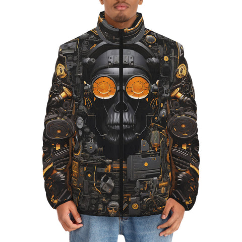 Down-Padded Puffer Jacket Industrial Style Robot Skull