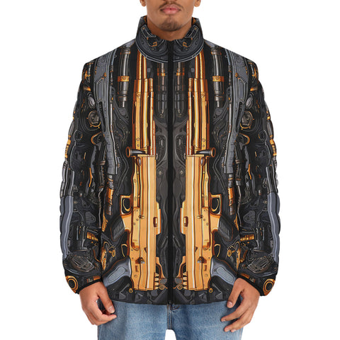 Down-Padded Puffer Jacket Retro-Futuristic Guns and Ammo
