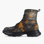 Casual Leather Chunky Boots Robot Skull Guns and Ammo