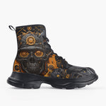 Casual Leather Chunky Boots Robot Skull Guns and Ammo