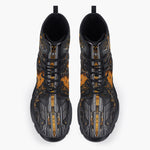 Casual Leather Chunky Boots Robot Skull Guns and Ammo