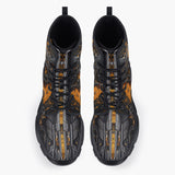 Casual Leather Chunky Boots Robot Skull Guns and Ammo