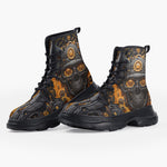 Casual Leather Chunky Boots Robot Skull Guns and Ammo