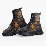 Casual Leather Chunky Boots Robot Skull Guns and Ammo