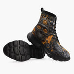 Casual Leather Chunky Boots Robot Skull Guns and Ammo