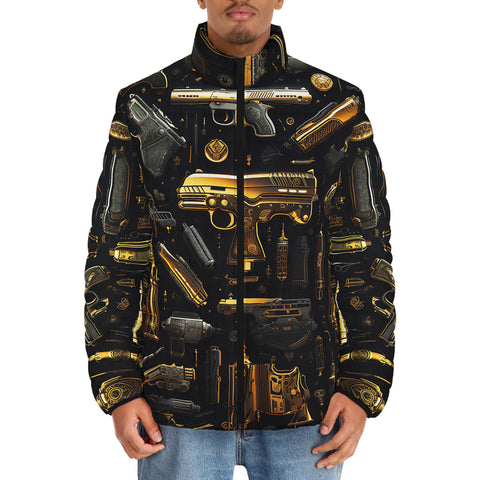 Down-Padded Puffer Jacket Golden Guns Collage