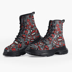 Casual Leather Chunky Boots Pop-Art Style