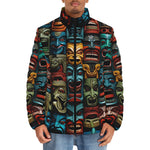Down-Padded Puffer Jacket Aztec Art Masks