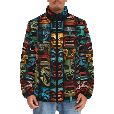 Down-Padded Puffer Jacket Aztec Art Masks