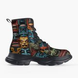 Casual Leather Chunky Boots Aztec Art Masks