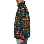 Down-Padded Puffer Jacket Aztec Art Masks
