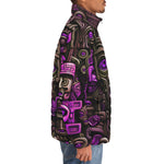 Down-Padded Puffer Jacket Surrealistic Masks Art