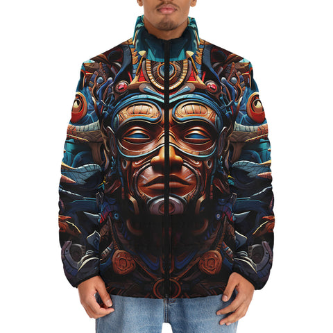 Down-Padded Puffer Jacket Art of Mayan Gods