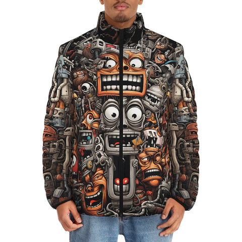Down-Padded Puffer Jacket Cartoon Robots Art