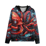 Men's Zip Up Hoodie Red Octopus in Space