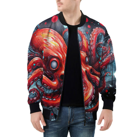 Bomber Jacket Red Octopus in Space