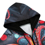 Men's Zip Up Hoodie Red Octopus in Space