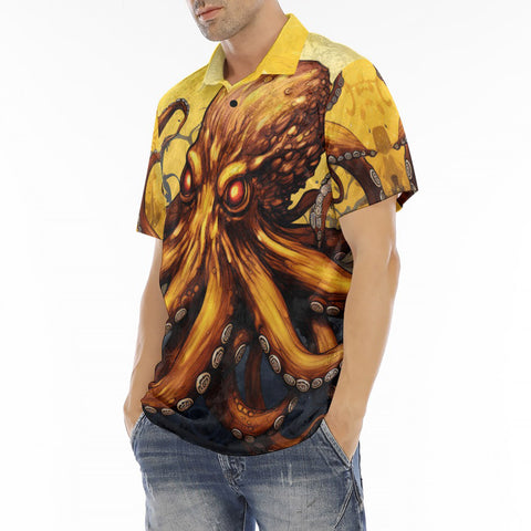 Men's Polo Shirt Golden Octopus Art