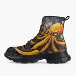 Casual Leather Chunky Boots Orange Octopus with Splatters