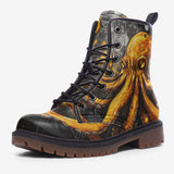 Leather Boots Orange Octopus with Splatters